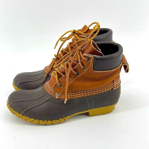 L. L. Bean Bean Boot tumbled leather upper padded collar rain snow duck boots 7 - Picture 1 of 6